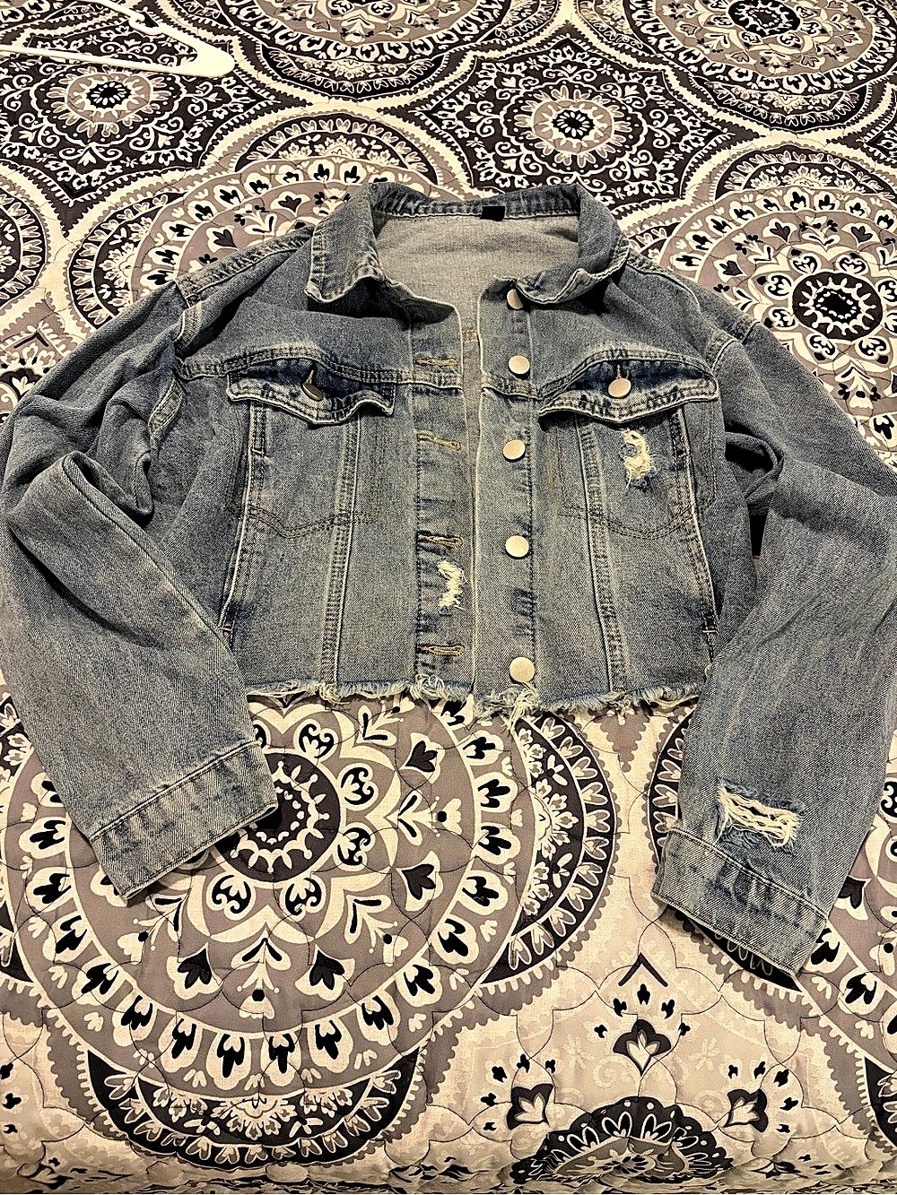 SHEIN Women's Distressed Denim Jacket Blue XS